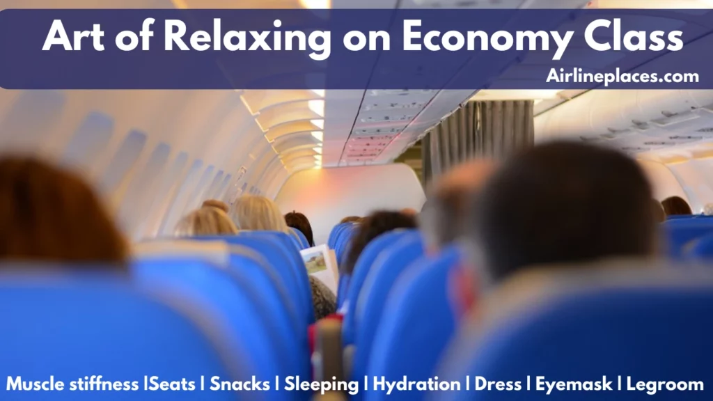 Tips for Comfortness in Economy Class Deal Muscle stiffness Seats Snacks Sleeping Hydration Dress Eyemask Legroom